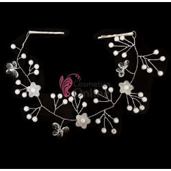 Accesoriu modern pentru decor par WED08E Argintiu cu cristale si perle de 30cm + 2 Agrafe